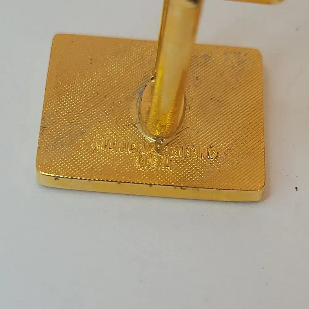 Mario Valentino MV Gold Black Red Tone Rectangle Logo Cufflinks Designer Retro